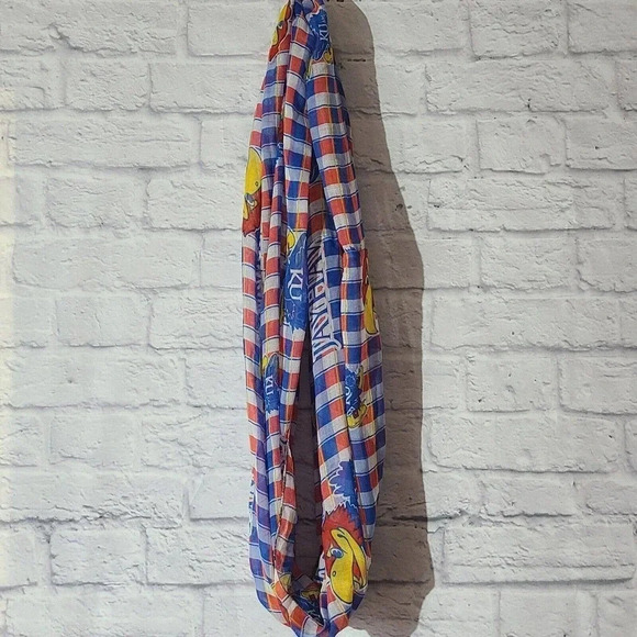 University of Kansas KU Jayhawks Infinity Scarf Blue Red Yellow White 32" x 26" - Picture 3 of 5